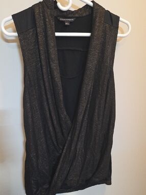 Rock & Republic Metallic Black Crossfront Blouse (I80)